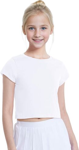 Auranso Girls Crop Tops Summer Short Sleeve Round Neck T Shirts Basic Tee for Kids in Saudi Arabia