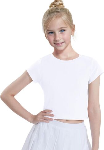 Auranso Girls Crop Tops Summer Short Sleeve Round Neck T Shirts Basic Tee for Kids in Saudi Arabia