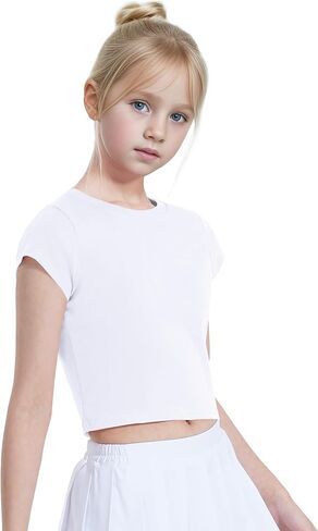 Auranso Girls Crop Tops Summer Short Sleeve Round Neck T Shirts Basic Tee for Kids in Saudi Arabia