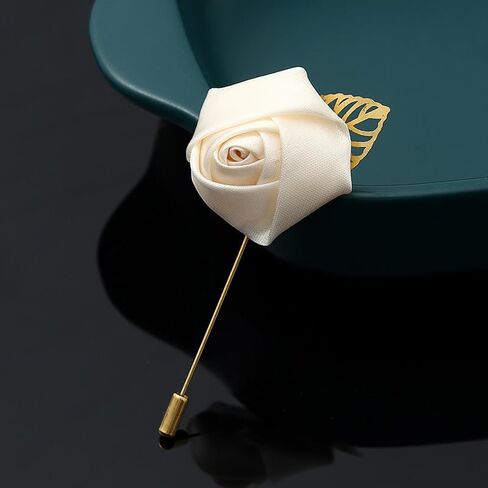 Gentleman's Suit Flower Brooch Handmade Lapel Pin Boutonniere Stick Corsage Accessory Multicolor Rose Satin Tuxedo Groom Wedding Banquet Party in Saudi Arabia