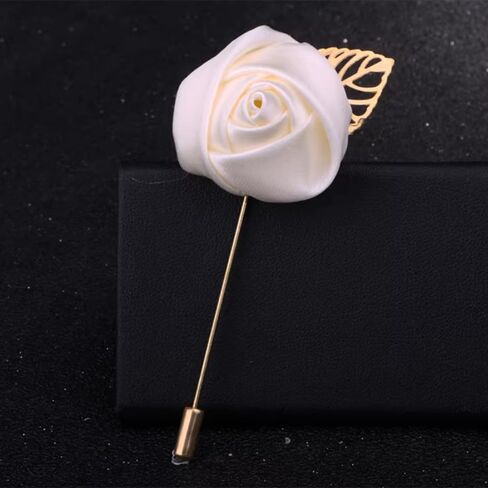 Gentleman's Suit Flower Brooch Handmade Lapel Pin Boutonniere Stick Corsage Accessory Multicolor Rose Satin Tuxedo Groom Wedding Banquet Party in Saudi Arabia