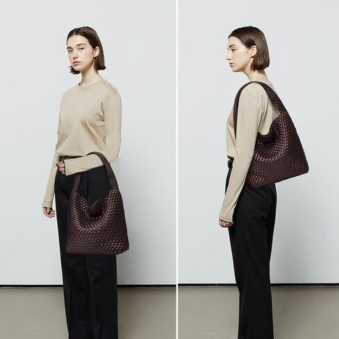 Woven Bags for Women Tote Purse: Vegan Leather Shoulder Handbags - Medium Beach Tote Bags - Handwoven Satchel Underarm Purse in Saudi Arabia