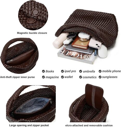Woven Bags for Women Tote Purse: Vegan Leather Shoulder Handbags - Medium Beach Tote Bags - Handwoven Satchel Underarm Purse in Saudi Arabia