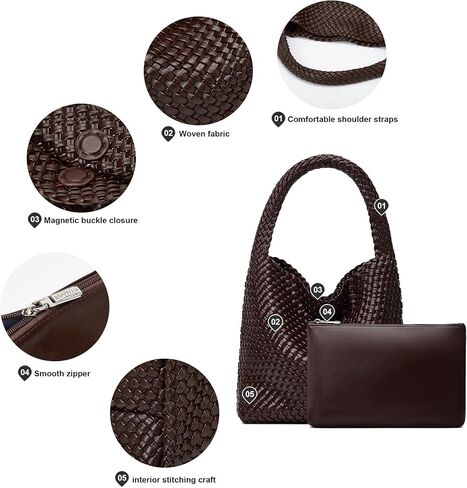 Woven Bags for Women Tote Purse: Vegan Leather Shoulder Handbags - Medium Beach Tote Bags - Handwoven Satchel Underarm Purse in Saudi Arabia