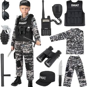 SWAT Police Officer Costume for Kids, Police Costume for kids, Halloween Costume for Boys Role Play Kit for Boys Girls