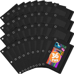 حقيبة أقلام رصاص من LURLIN مكونة من 3 حلقات، 36 حقيبة أقلام رصاص بسحاب، حافظة أقلام سوداء للوازم المكتبية المدرسية في الفصل الدراسي، جيب كبير من القماش القوي والمتين لأقلام الرصاص المكونة من 3 حاملات in Kuwait