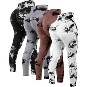 4 Pcs Womens Workout Leggings Tie Dye High Waisted Yoga Pants Seamless Scrunch Butt Lifting Compression Tights