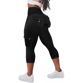 Flamingals Women's Butt Lifting Biker Capri Leggings High Waist Flap Pocket Workout Capris in Saudi Arabia