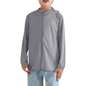 Gihuo Kids UPF 50+ Athletic Sun Protection Jacket Boys Girls Zip Up Hoodie Cooling Shirt Pockets Running Outdoor