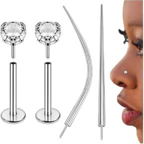 PunkTracker 20G 18G 16G Flat Back Earrings Stud G23 Titanium Threadless Tragus Helix Cartilage Lip Medusa Piercing Jewelry Hypoallergenic Nose Stud 4Pcs