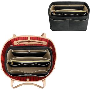 OPPOSHE Suede Purse Organizer Insert for Tote Bag, Sturdy Felt Bag Insert Organizer for Handbags, Purse Organizers With Zipper, Compatible with Neverfull Speedy and More, Red Medium