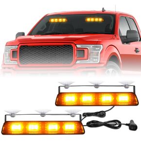 HLauto 2002L أضواء الطوارئ القوية: 2x8.5 بوصة أضواء أمان بيضاء كهرمانية، 48 LED تحذير وامض من خطر الزجاج الأمامي وقضبان ضوء المرور للشاحنات ومركبات البناء