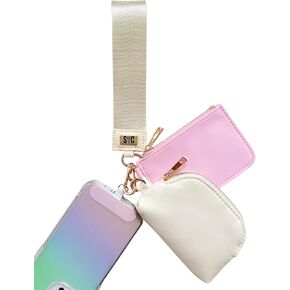 Mini Dual Pouch Wristlet Wallet with Phone Tether | Hands Free | Detachable | Zipper Coin Purse (Nude)