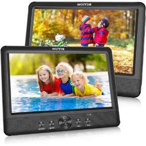 WONNIE 10.5" Two Car DVD Players Portable Dual Screen Headrest Video Player, Play a Same or Two Different Movies with 5-Hour Rechargeable Battery,2 AC Adapters,2 Mounting Brackets,Support USB/SD Card