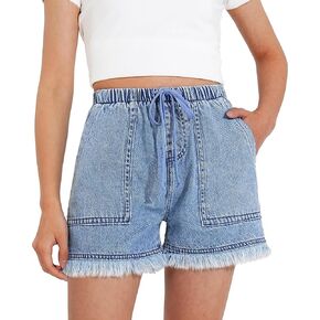 BOOPH Little Girls Jean Shorts Cut Off Denim Shorts Elastic Waist Drawstring Shorty Shorts for Teen Girls