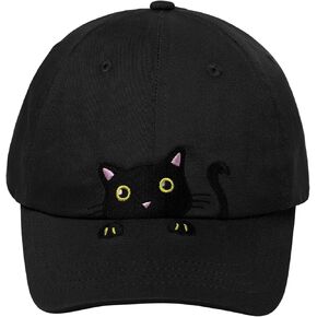 Girls Criss Cross Ponytail Hat Black Cat Baseball Cap Kids Adjustable Cotton Hats Funny Embroidered Sun Hat Age 3-14
