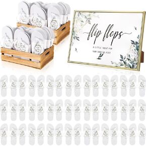 24 Pcs Wedding Party Favors Include 24 Pairs Bulk Flip Flops Wedding Sign Soft Wedding Sandals for Bride Guest Reception Spa Pool Party Beach Shower Hotel