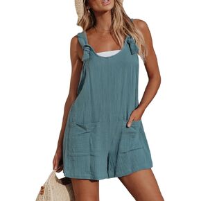 CUPSHE Women's Pinafore Romper Scoop Neck Sleeveless Overall Straight Leg Outfit with Front Patch Pockets Casual