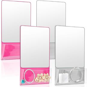 4 Pcs Back to School Magnetic Locker Mirror with Holder Real Glass Makeup Mirror Magnetic Pencil Holder Storage Pocket for Locker Whiteboard Refrigerator Bathroom Office Cabinet, Pink White
