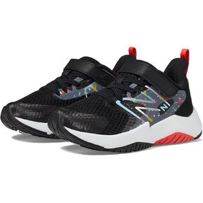 New Balance Rave Run V2 Bungee Lace with Top Strap Shoe, Black/Blast Red/Team Sky Blue, 1.5 Wide US Unisex Little_Kid