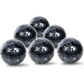 6Pcs Decorative Ball Set, 6cm/2.4inch Mosaic Glass Orbs Centerpiece Balls Decoration Glass Solid Ball Mirror Glass Ball for Decorate Bowls Vases Tables Wedding Party (Black)