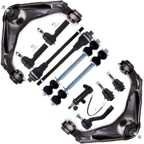 SCITOO 12PC Front Suspension Kit for Chevrolet for GMC for Hummer Lower Ball Joints Inner Outer Tie Rod Ends Front Sway Bar Links Upper Control Arms Idler Arm Pitman Arm With 3 Grooves Auto Parts
