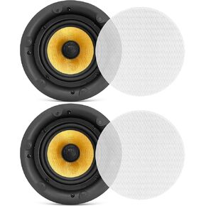 Pyle 6.5" Ceiling Speaker Set - 2-Way Full Range Speaker (Pair) Built-in Electronic Crossover Network in-Ceiling Mount Design 300 Watts PDIC68FG,Black