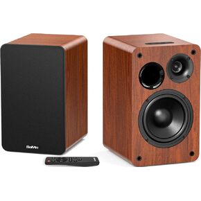Saiyin Bluetooth Bookshelf Speakers for Record Player, Powered Studio Monitor Speaker with 5.2 Inch Woofer, Horn Tweeter and Optical RCA Inputs, Subwoofer Line Out for Turnable.
