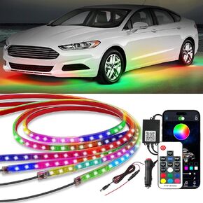 Kairiyard 4Pcs Underglow LED Lights for Cars, Dream Color Chasing Car Underglow kit APP & Remote Control RGB Under Car Lights Strips Music Sync Under Glow kit for Car Trucks SUVs