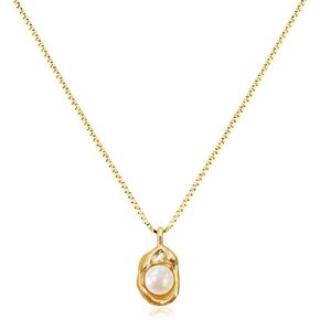 Single Pearl Necklace 14K Gold Plated Pendant with 6mm Freshwater Pearl Necklaces Gift for Women Teen Girls
