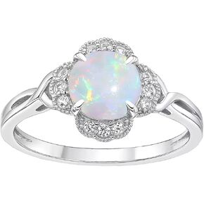 1.5ct Round Opal Rings For Women 925 Sterling Silver Dainty Genuine Opal Wedding Engagement Ring October Birthstone Opal Ring For Her