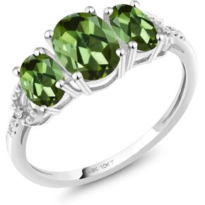 Gem Stone King 10K White Gold Oval Green Tourmaline and Diamond Women Engagement Ring (1.72 Cttw, Gemstone Birthstone, Available In Size 5, 6, 7, 8, 9)