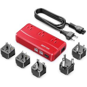 BESTEK International Power Adapter 250W, 220V to 110V Step Down Travel Voltage Converter with 4-Port USB Including US/AU/EU/UK//India/South Africa Plug Adapter (Red)
