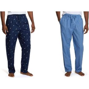 Nautica Men's Soft Woven 100% Cotton Elastic Waistband Sleep Pajama Pant, Maritime Navy/French Blue (2 Pack), Large