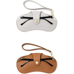 Soft Leather Sunglasses Bags, Travel Sun Glass Holder Slim Portable Eyeglass Glasses Cases Holder Sunglasses Pouch with Wrist Strap (2 Pcs)