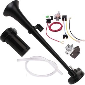 FARBIN 12V 150db Air Horn kit, Super Loud 18 Inches Chrome Zinc Single Trumpet Truck Horn, Train Horn with Compressor for Any 12V Vehicles