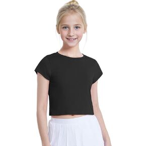 Auranso Girls Crop Tops Summer Short Sleeve Round Neck T Shirts Basic Tee for Kids