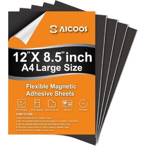 Magnetic Sheets with Adhesive Backing - Easy to Cut Magnet Sheet for Photos, Stickers, Die Storage - A4 Large Size (12" x 8.5") - Extra Strong and Durable Displate Magnets for Fridge, Cabinets (4Pcs)