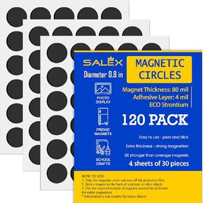 Small Magnets for Crafts with Adhesive Backing 0.8 Inch - Pack of 120 Self Adhesive Magnetic Dots Peel and Stick - Cut Sticky Round Magnet Circles for Fridge, DIY, Classroom - Flat Glue Stickers