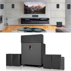 Rockville HTS56 1000w 5.1 Channel Home Theater System/Bluetooth/USB+8" Subwoofer, Black