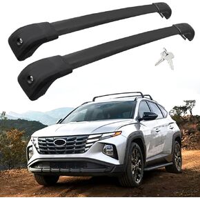 قضبان متقاطعة لرف السقف قابلة للقفل متوافقة مع 2022-2023 Hyundai Tucson (فقط للقضبان الجانبية المتدفقة)، قضبان شحن من الألومنيوم بسعة تحميل 200 رطل لدراجة الأمتعة على السطح