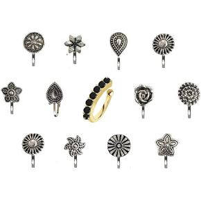 Women Oxidised Nose Pin Ring Studs Black Metal Germam silver Nosepin