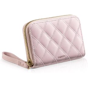 RFID Credit Card Holder Womens Card Case Compact Zipper Wallet, Leather, Daisy Pattern, Blue