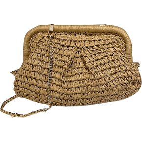 Verdusa Women's Straw Clutch Handbags Cloud Dumpling Woven Purse with Chain Strap