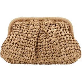 القش مخلب المحفظة للنساء سحابة زلابية الحقيبة الشاطئ Crossbody حقيبة كتف الصيف الشاطئ مخلب حقيبة يد المنسوجة