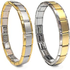 9mm Gold Italian Starter Charm Bracelet,18 Links Starter for 6" Wrist Size, Interlocking Stainless Steel Modular Links