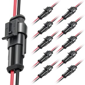 6 Kits 2 Pin Waterproof Automotive Electrical Connectors, Male & Female Way 16AWG 1.5mm Series Terminal Connector with 5 Inch Copper Wire for Car, Truck, Motorcycle