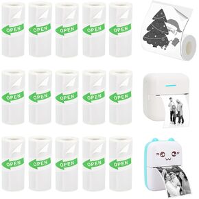 15 Rolls Mini Printer Sticker Paper, Thermal Sticker Paper for Mini Printer Sticker Maker, Self-Adhesive Mini Sticker Printer Paper, 57 x 25 mm, Compatible with Most Mini Portable Printers