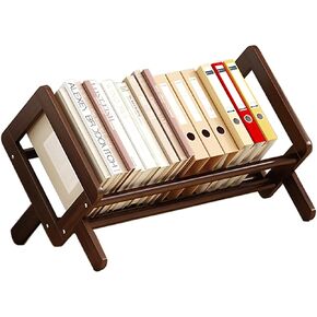 رف كتب لسطح المكتب، خزانة خشبية قابلة للإمالة في غرفة المعيشة، المنزل، المكتب، الأقراص المضغوطة، المجلات، عرض الكتب في المنزل والمكتب، منظم رف الكتب، رف تخزين (بني)