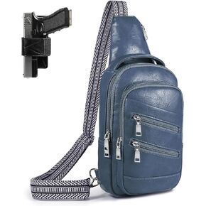 Conceal Carry Sling Bag - Virgan Leather Sling Backpack Fanny Pack Crossbody Chest Bags with Holster&Guitar Strap…